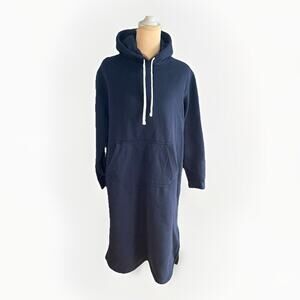 Lands' End Women’s S Navy Blue Hooded Lounger Sweater Dress Cozy Athleisure